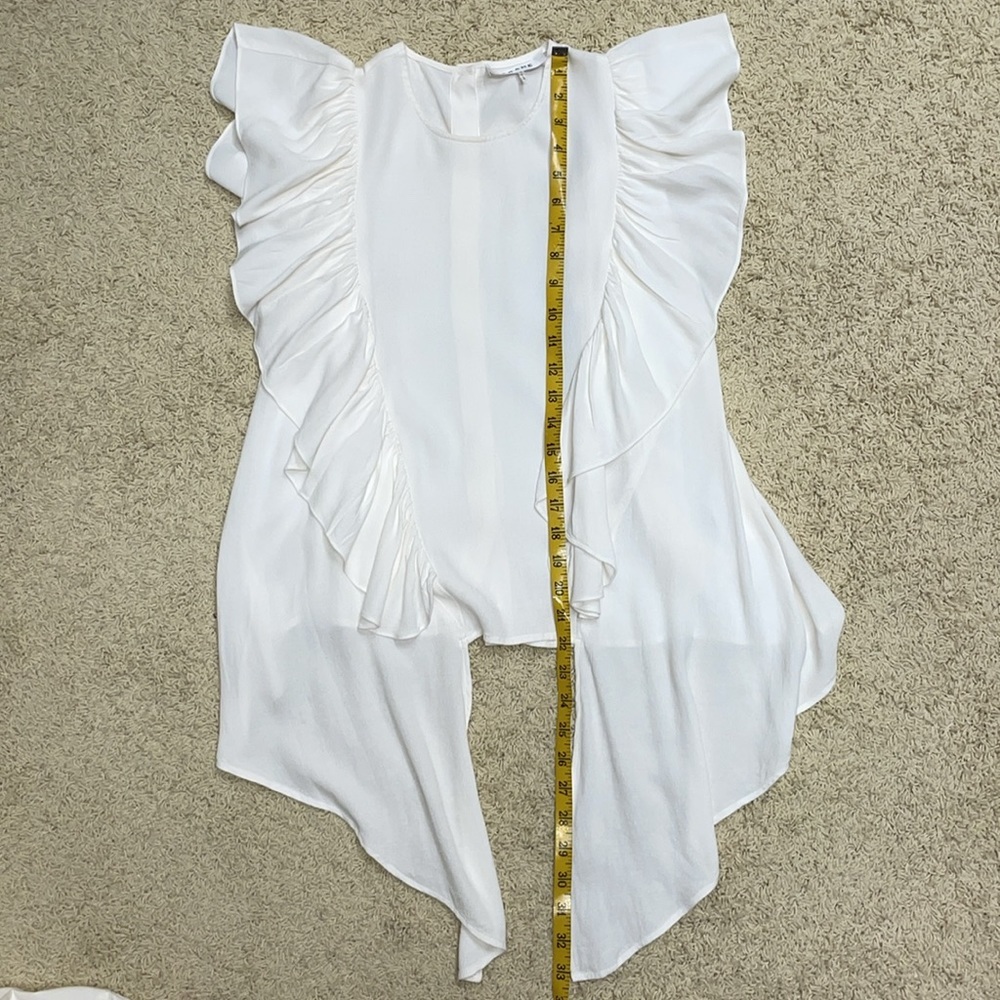 Frame Flutter Ruffled Tie Front Button Back Top I… - image 6